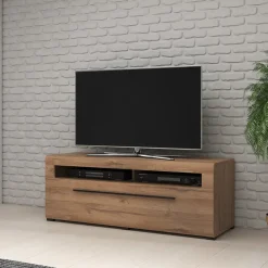 Garnero Arredamenti Mobile Tv In Legno|Mobile Tv Basso-Mobile porta TV 140x52h cm moderna 1 cassetto rovere nero Maiorca
