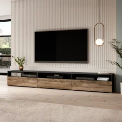 Garnero Arredamenti Mobili Tv Moderni|Mobile Tv Moderno-Mobile porta TV 270x42h cm moderno noce antico nero frassinato Emotion Gihome® Nero Frassinato - Noce