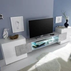 Garnero Arredamenti Mobile Tv Basso|Mobili Tv Moderni-Mobile porta TV 258x61h cm moderno laccato bianco lucido Starck Bianco Lucido - Cemento