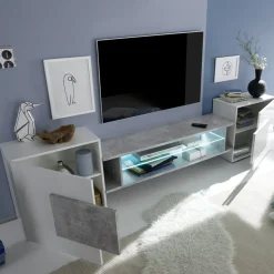 Garnero Arredamenti Mobile Tv Basso|Mobili Tv Moderni-Mobile porta TV 258x61h cm moderno laccato bianco lucido Starck Bianco Lucido - Cemento