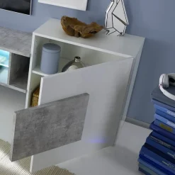 Garnero Arredamenti Mobile Tv Basso|Mobili Tv Moderni-Mobile porta TV 258x61h cm moderno laccato bianco lucido Starck Bianco Lucido - Cemento