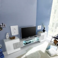 Garnero Arredamenti Mobile Tv Basso|Mobili Tv Moderni-Mobile porta TV 258x61h cm moderno laccato bianco lucido Starck Bianco Lucido - Cemento