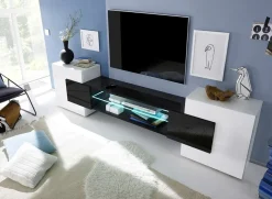 Garnero Arredamenti Mobile Tv Basso|Mobili Tv Moderni-Mobile porta TV 258x61h cm moderno laccato bianco lucido Starck Bianco Lucido - Nero Lucido