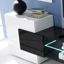 Garnero Arredamenti Mobile Tv Basso|Mobili Tv Moderni-Mobile porta TV 258x61h cm moderno laccato bianco lucido Starck Bianco Lucido - Nero Lucido