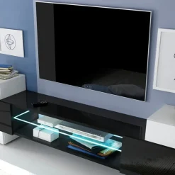 Garnero Arredamenti Mobile Tv Basso|Mobili Tv Moderni-Mobile porta TV 258x61h cm moderno laccato bianco lucido Starck Bianco Lucido - Nero Lucido