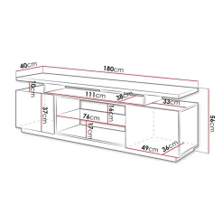 Garnero Arredamenti Mobile Tv Basso-Mobile porta TV 180x56h cm Blackburn Nero Lucido