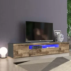 Garnero Arredamenti Mobile Tv Basso-Mobile porta TV 200x37h cm pero antracite Light Big Gihome® Rovere Rustico - Antracite