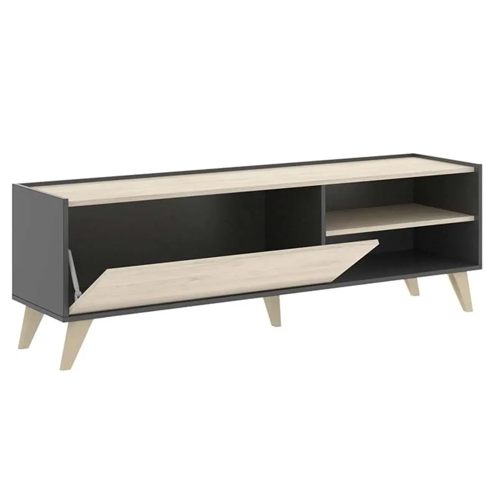 Garnero Arredamenti Mobile Tv Basso|Mobile Tv In Legno-Mobile porta TV 155x47h cm soggiorno rovere grafite Elmer Rovere - Grafite