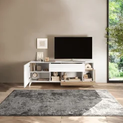 Garnero Arredamenti Mobile Tv Basso|Mobili Tv Moderni-Mobile porta TV 181x67h cm soggiorno bianco lucido rovere chiaro Witty Rovere - Bianco Lucido
