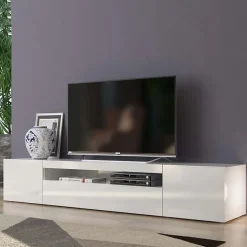 Garnero Arredamenti Mobile Tv Basso|Mobili Tv Moderni-Mobile porta TV 200x37h cm soggiorno bianco laccato lucido Light Big Gihome® Bianco Lucido