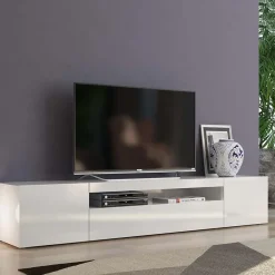 Garnero Arredamenti Mobile Tv Basso|Mobili Tv Moderni-Mobile porta TV 200x37h cm soggiorno bianco laccato lucido Light Big Gihome® Bianco Lucido