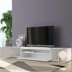 Garnero Arredamenti Mobile Tv Basso|Mobili Tv Moderni-Mobile porta TV 200x37h cm soggiorno bianco laccato lucido Light Big Gihome® Bianco Lucido