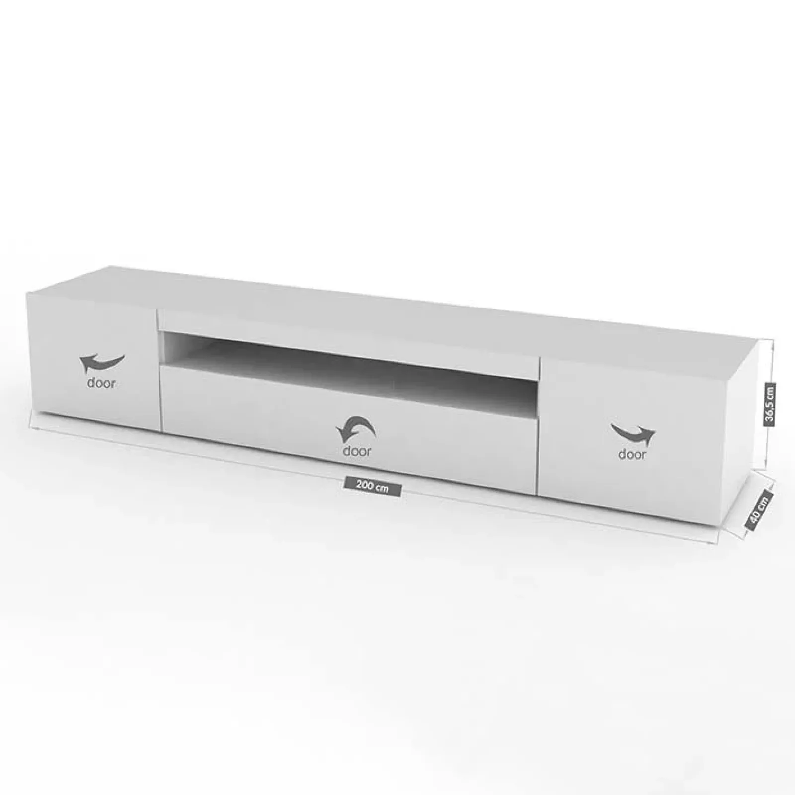 Garnero Arredamenti Mobile Tv Basso|Mobili Tv Moderni-Mobile porta TV 200x37h cm soggiorno bianco laccato lucido Light Big Gihome® Bianco Lucido