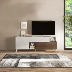 Garnero Arredamenti Mobili Tv Moderni|Mobile Tv Moderno-Mobile porta TV 181x67h cm soggiorno bianco lucido rovere scuro Witty Noce - Bianco Lucido