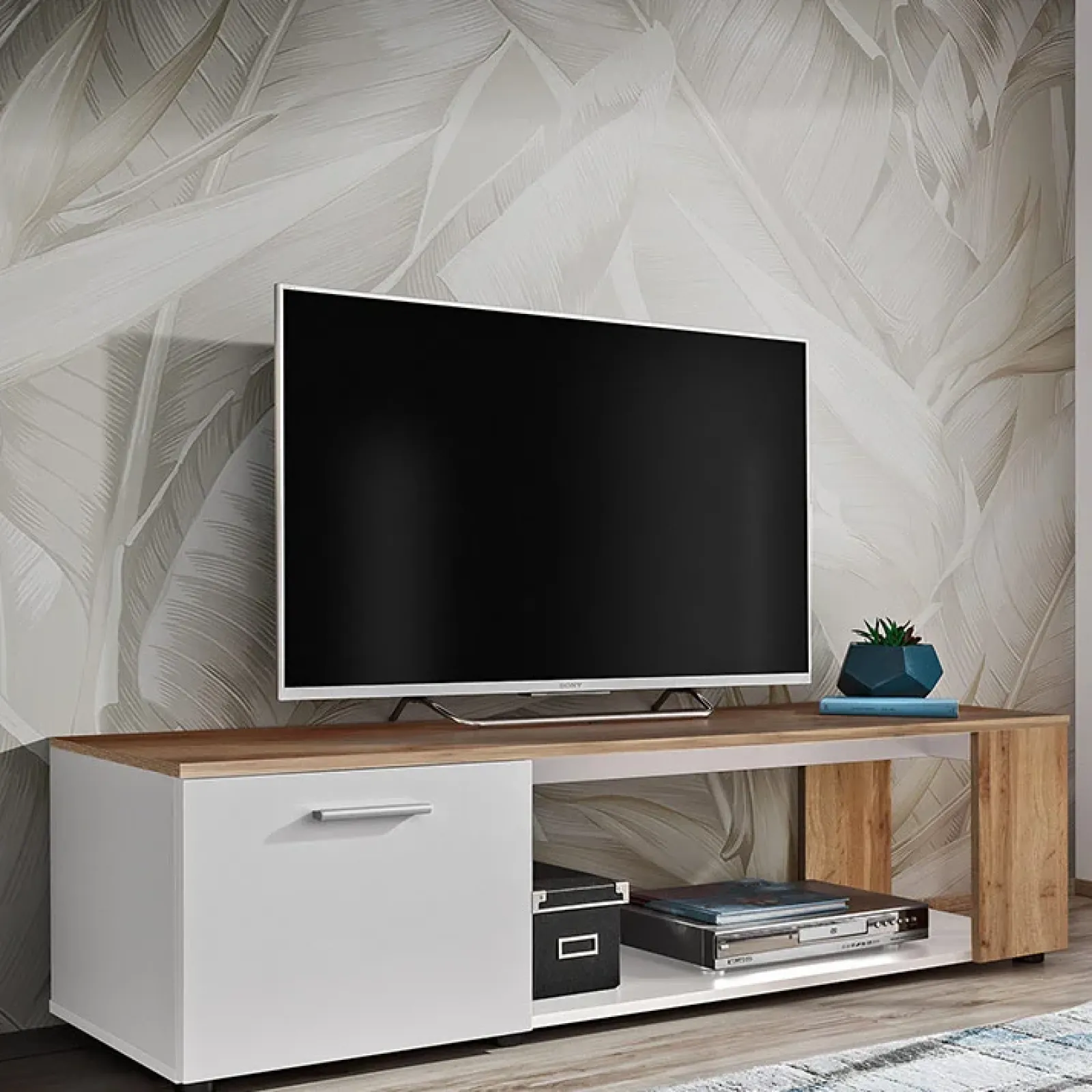 Garnero Arredamenti Mobile Tv Basso|Mobili Tv Moderni-Mobile porta TV 150x39h cm soggiorno bianco opaco rovere Caravaggio Bianco Opaco - Rovere Rustico