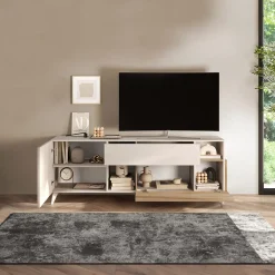Garnero Arredamenti Mobile Tv Basso|Mobili Tv Moderni-Mobile porta TV 181x67h cm soggiorno beige rovere chiaro Witty Rovere - Beige