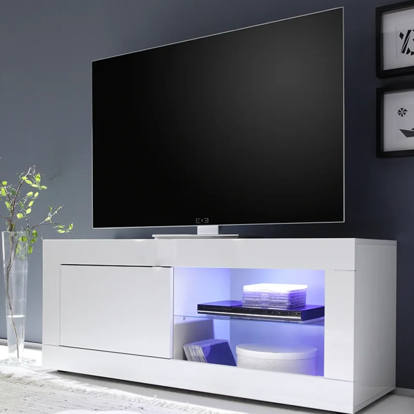 Garnero Arredamenti Mobile Tv Basso|Mobili Tv Moderni-Mobile porta TV 140x56h cm soggiorno Eternity Bianco Lucido