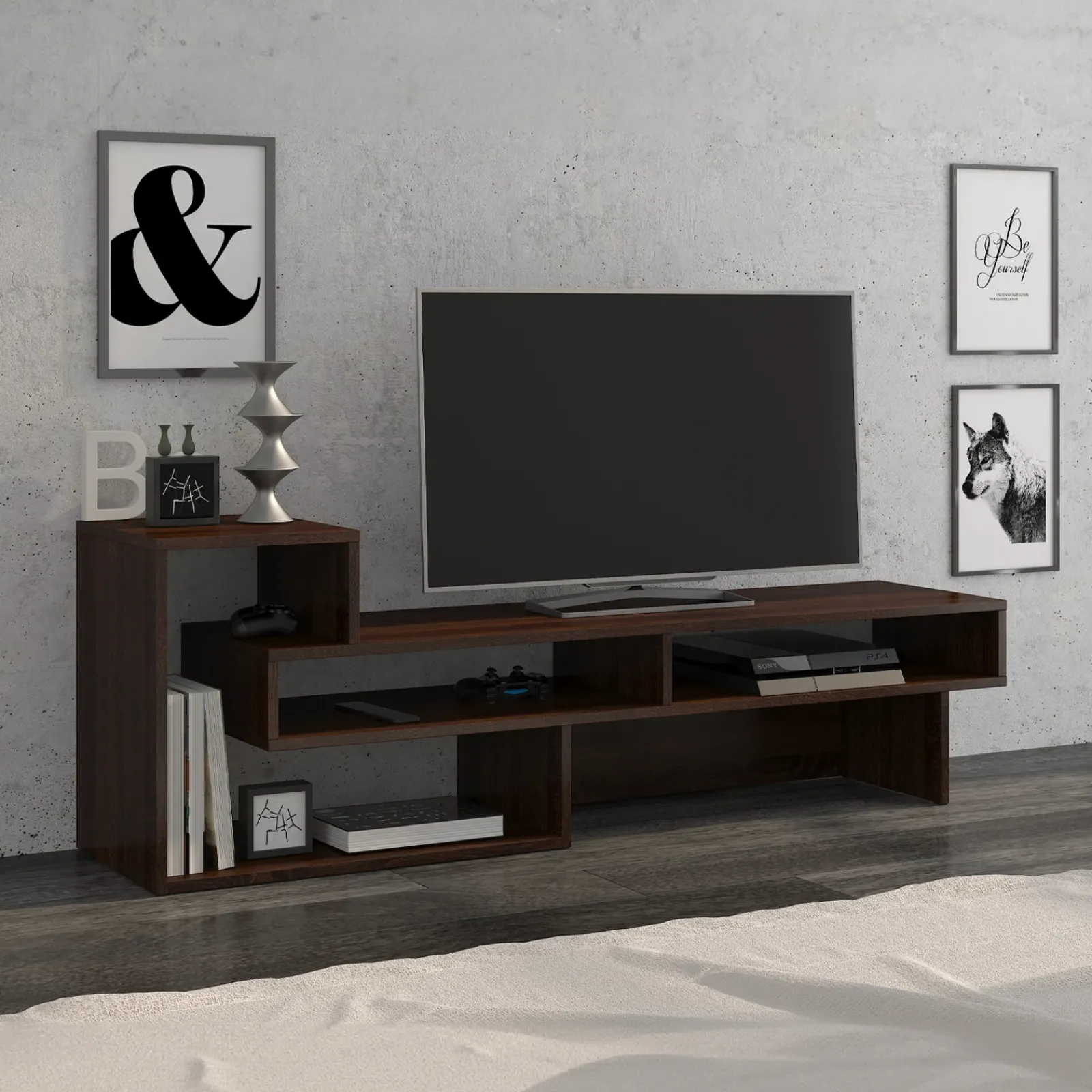 Garnero Arredamenti Mobile Tv Basso|Mobili Tv Moderni-Mobile porta TV 146x49h cm soggiorno rovere scuro Helen Wengè