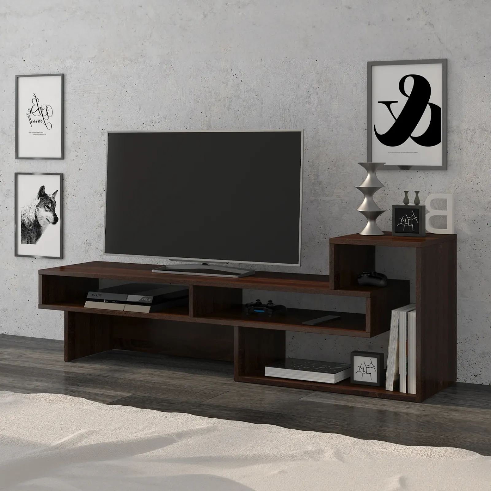 Garnero Arredamenti Mobile Tv Basso|Mobili Tv Moderni-Mobile porta TV 146x49h cm soggiorno rovere scuro Helen Wengè
