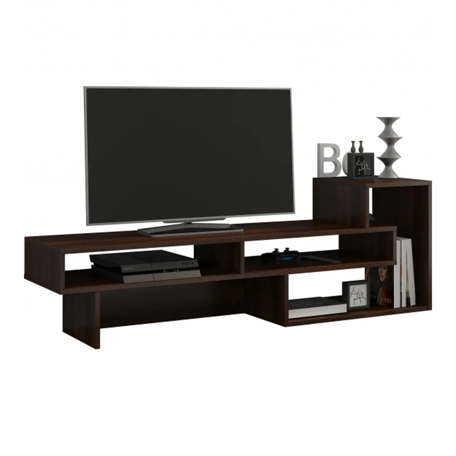 Garnero Arredamenti Mobile Tv Basso|Mobili Tv Moderni-Mobile porta TV 146x49h cm soggiorno rovere scuro Helen Wengè