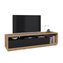 Garnero Arredamenti Mobile Tv Basso|Mobili Tv Moderni-Mobile porta TV 200x50h cm soggiorno rovere nero Favorita Rovere - Nero opaco