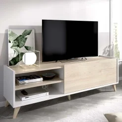 Garnero Arredamenti Mobile Tv In Legno|Mobile Tv Basso-Mobile porta TV 155x47h cm soggiorno rovere bianco Elmer Rovere - Bianco opaco