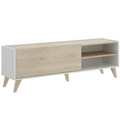 Garnero Arredamenti Mobile Tv In Legno|Mobile Tv Basso-Mobile porta TV 155x47h cm soggiorno rovere bianco Elmer Rovere - Bianco opaco