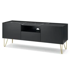 Garnero Arredamenti Mobile Tv Basso-Mobile porta TV 144x55h cm soggiorno nero effetto marmo Sirena