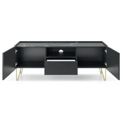 Garnero Arredamenti Mobile Tv Basso-Mobile porta TV 144x55h cm soggiorno nero effetto marmo Sirena