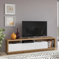 Garnero Arredamenti Mobile Tv Basso|Mobili Tv Moderni-Mobile porta TV 200x50h cm soggiorno bianco lucido rovere Favorita Bianco Lucido - Rovere