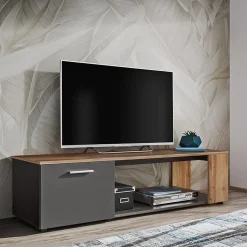 Garnero Arredamenti Mobile Tv Basso|Mobili Tv Moderni-Mobile porta TV 150x39h cm soggiorno nero opaco rovere Caravaggio Nero Opaco - Rovere Rustico
