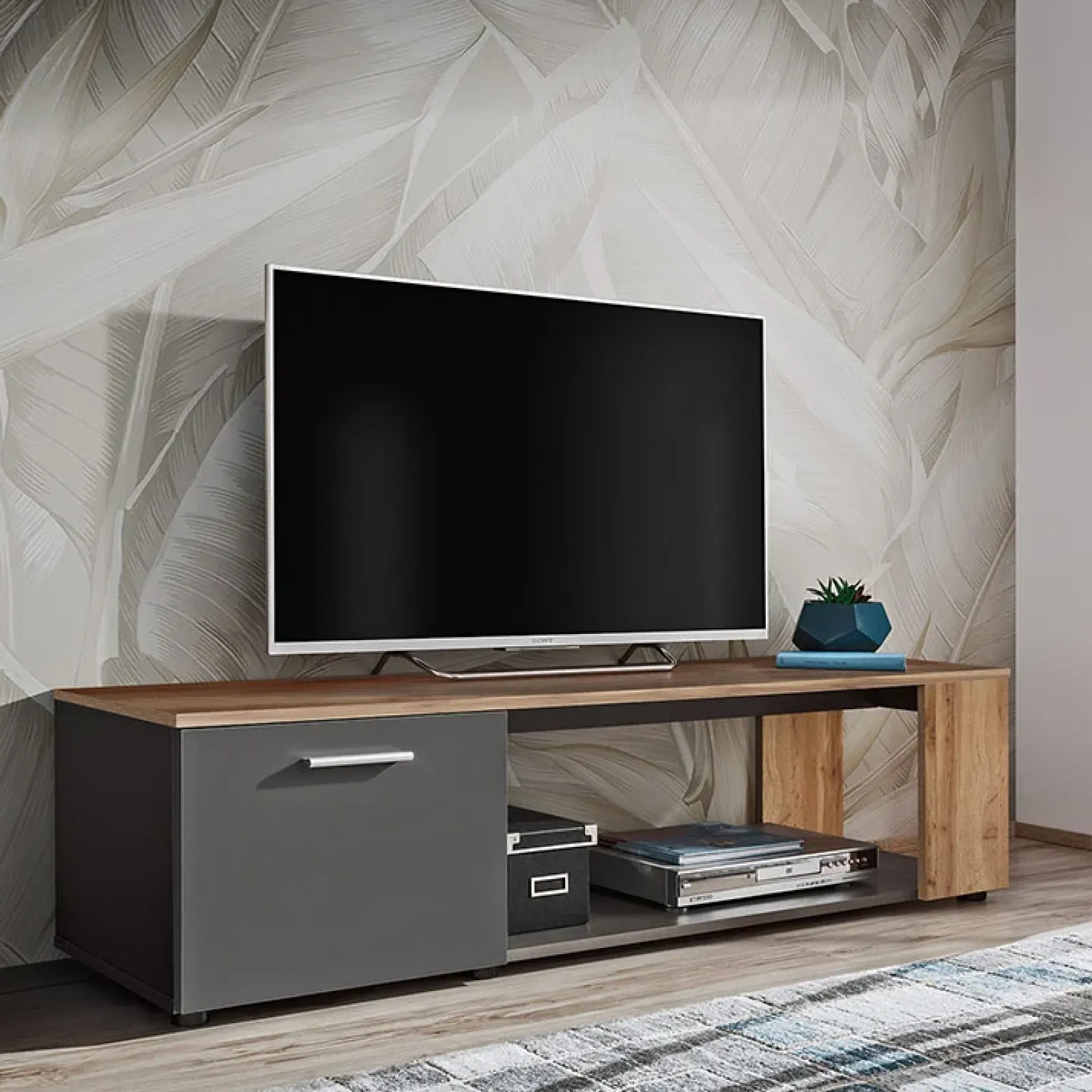 Garnero Arredamenti Mobile Tv Basso|Mobili Tv Moderni-Mobile porta TV 150x39h cm soggiorno nero opaco rovere Caravaggio Nero Opaco - Rovere Rustico