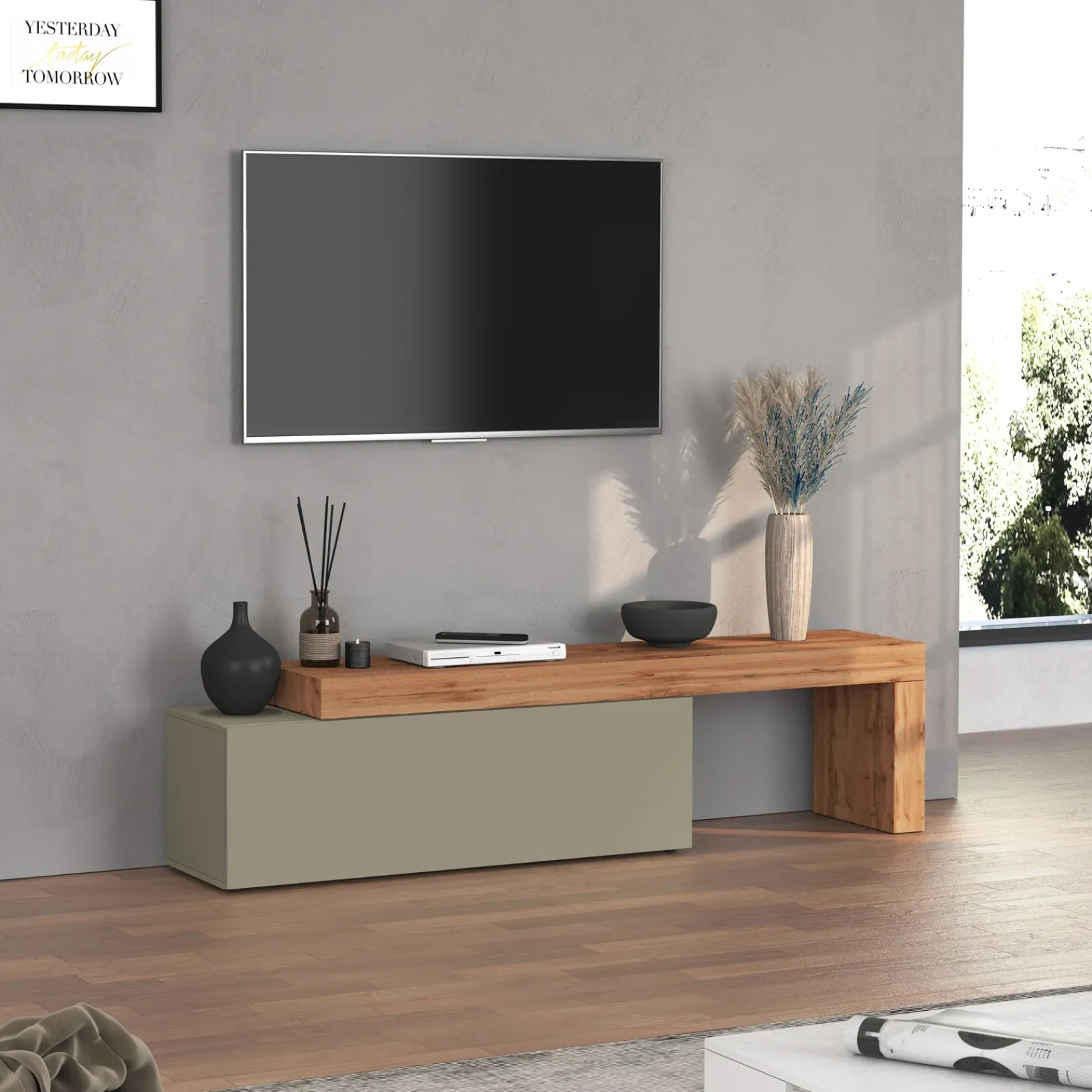Garnero Arredamenti Mobile Tv Basso|Mobili Tv Moderni-Mobile porta tv 220x51h cm tortora rovere Block Tortora - Rovere