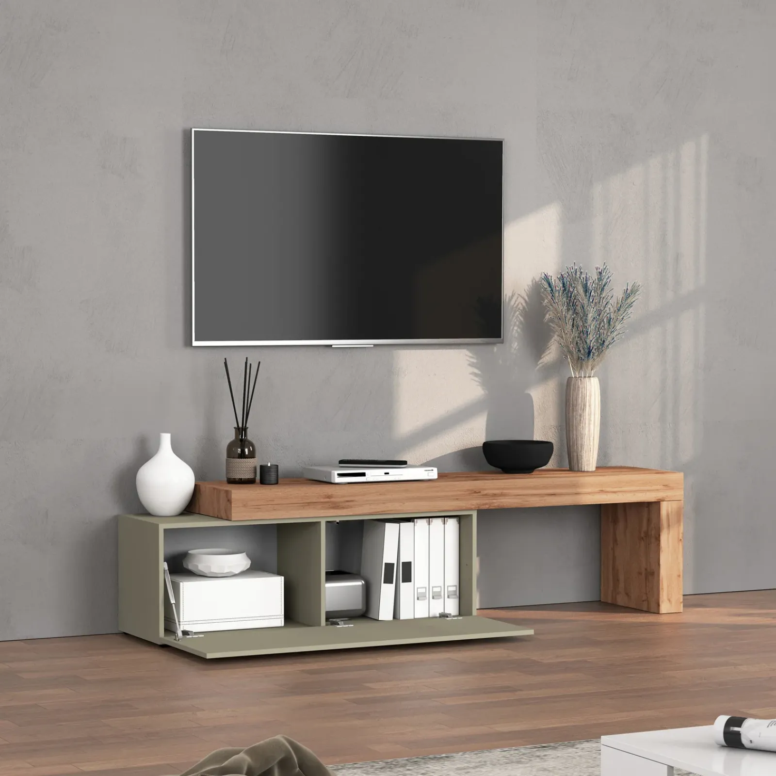 Garnero Arredamenti Mobile Tv Basso|Mobili Tv Moderni-Mobile porta tv 220x51h cm tortora rovere Block Tortora - Rovere