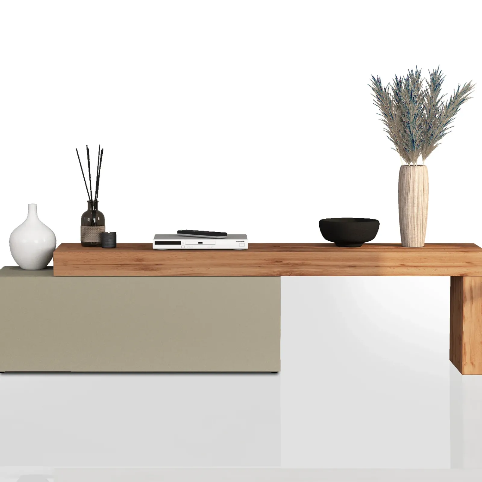 Garnero Arredamenti Mobile Tv Basso|Mobili Tv Moderni-Mobile porta tv 220x51h cm tortora rovere Block Tortora - Rovere