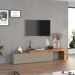 Garnero Arredamenti Mobile Tv Basso|Mobili Tv Moderni-Mobile porta tv 230x51h cm tortora rovere Block Tortora - Rovere