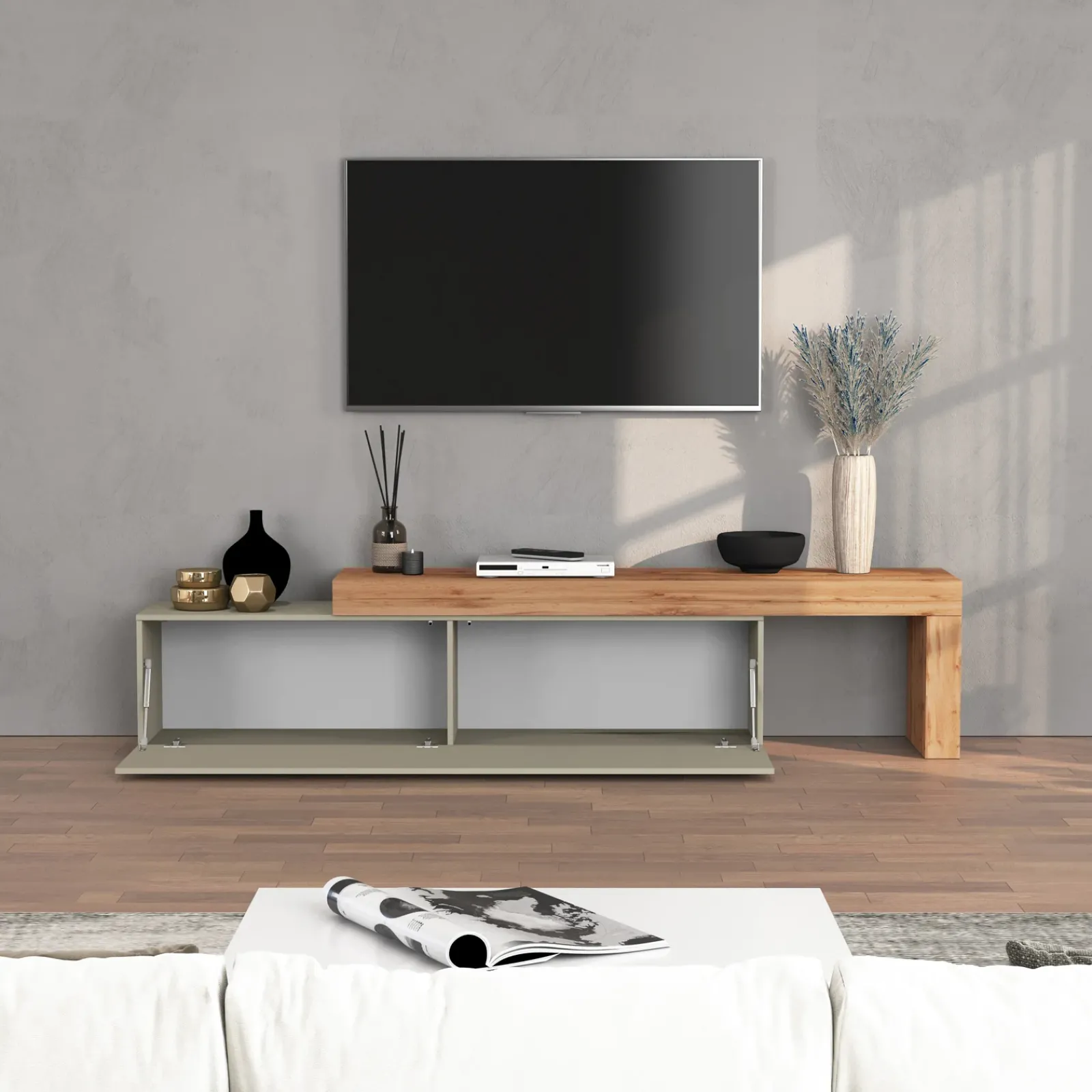 Garnero Arredamenti Mobile Tv Basso|Mobili Tv Moderni-Mobile porta tv 230x51h cm tortora rovere Block Tortora - Rovere