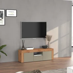 Garnero Arredamenti Mobile Tv Basso|Mobili Tv Moderni-Mobile porta tv 155x51h cm tortora rovere Block Tortora - Rovere