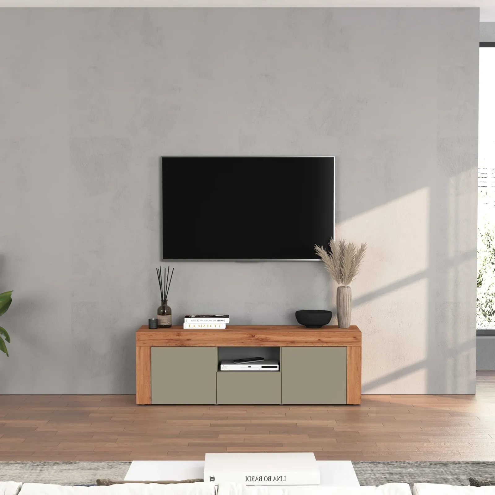 Garnero Arredamenti Mobile Tv Basso|Mobili Tv Moderni-Mobile porta tv 155x51h cm tortora rovere Block Tortora - Rovere