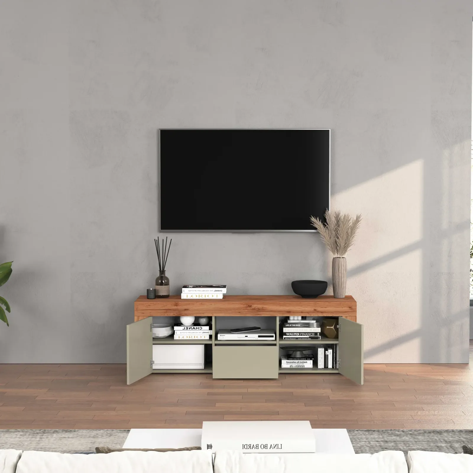 Garnero Arredamenti Mobile Tv Basso|Mobili Tv Moderni-Mobile porta tv 155x51h cm tortora rovere Block Tortora - Rovere