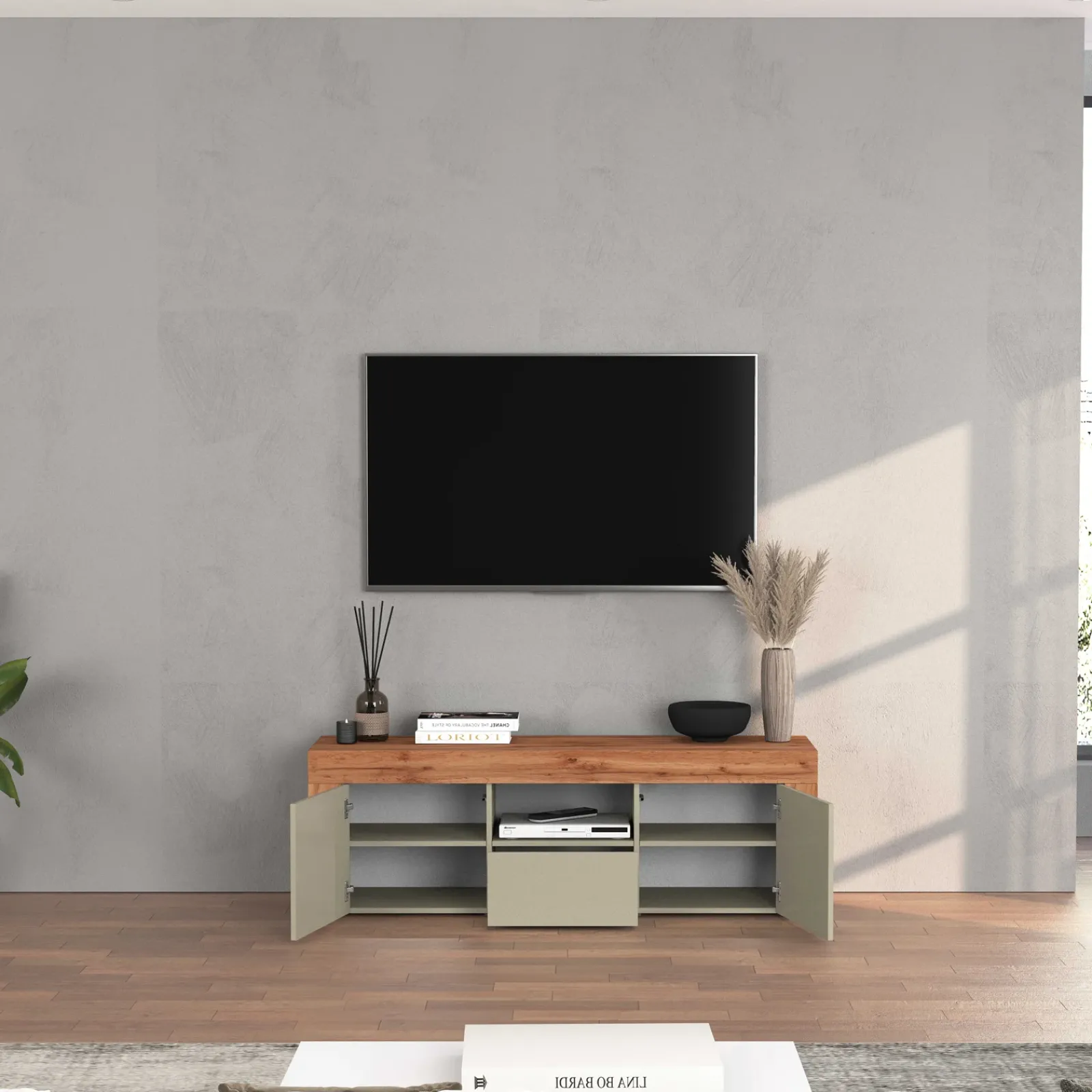 Garnero Arredamenti Mobile Tv Basso|Mobili Tv Moderni-Mobile porta tv 155x51h cm tortora rovere Block Tortora - Rovere