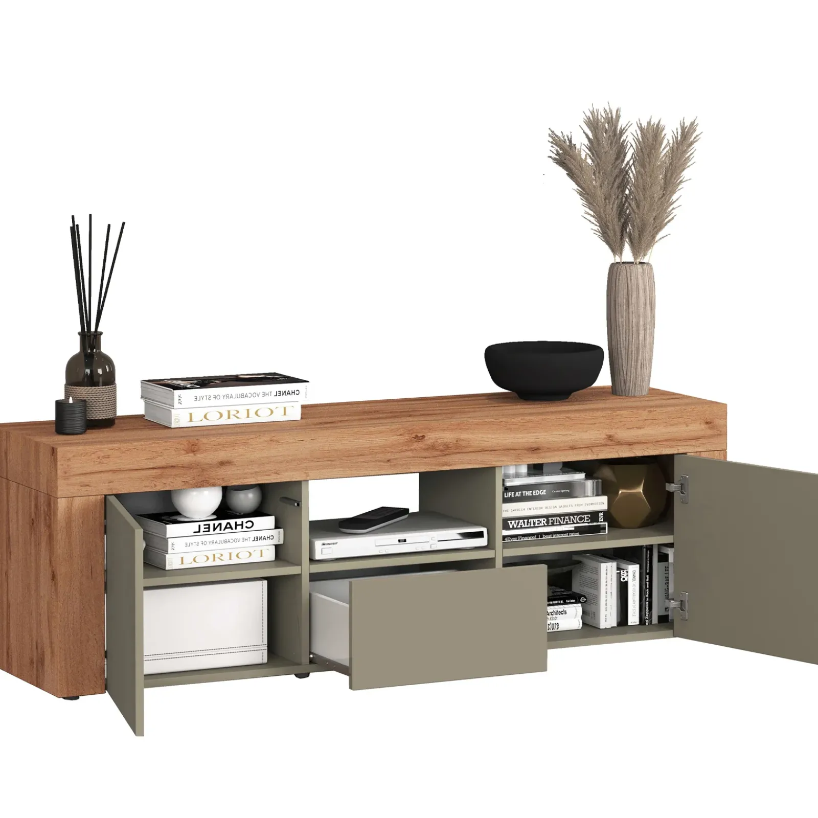 Garnero Arredamenti Mobile Tv Basso|Mobili Tv Moderni-Mobile porta tv 155x51h cm tortora rovere Block Tortora - Rovere