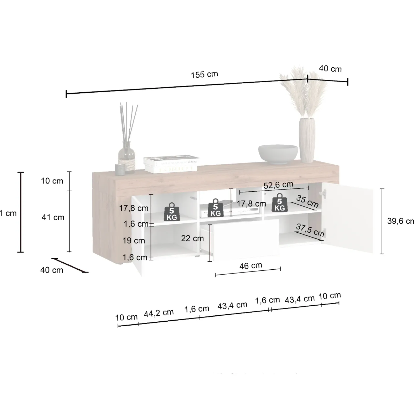 Garnero Arredamenti Mobile Tv Basso|Mobili Tv Moderni-Mobile porta tv 155x51h cm tortora rovere Block Tortora - Rovere