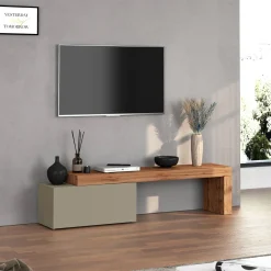 Garnero Arredamenti Mobile Tv Basso|Mobili Tv Moderni-Mobile porta tv 210x51h cm tortora rovere Block Tortora - Rovere