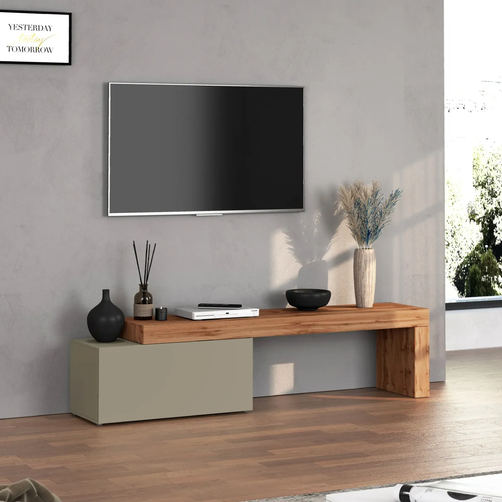Garnero Arredamenti Mobile Tv Basso|Mobili Tv Moderni-Mobile porta tv 210x51h cm tortora rovere Block Tortora - Rovere