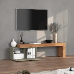 Garnero Arredamenti Mobile Tv Basso|Mobili Tv Moderni-Mobile porta tv 210x51h cm tortora rovere Block Tortora - Rovere