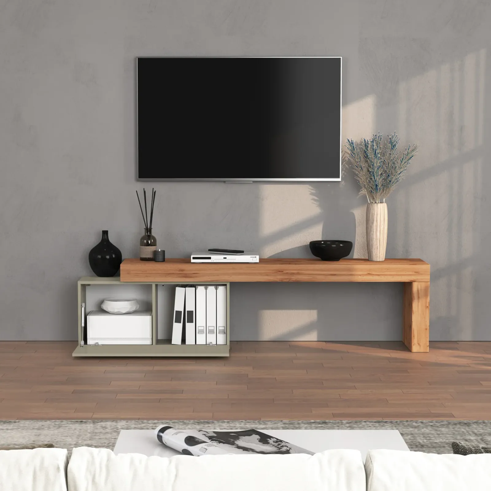 Garnero Arredamenti Mobile Tv Basso|Mobili Tv Moderni-Mobile porta tv 210x51h cm tortora rovere Block Tortora - Rovere