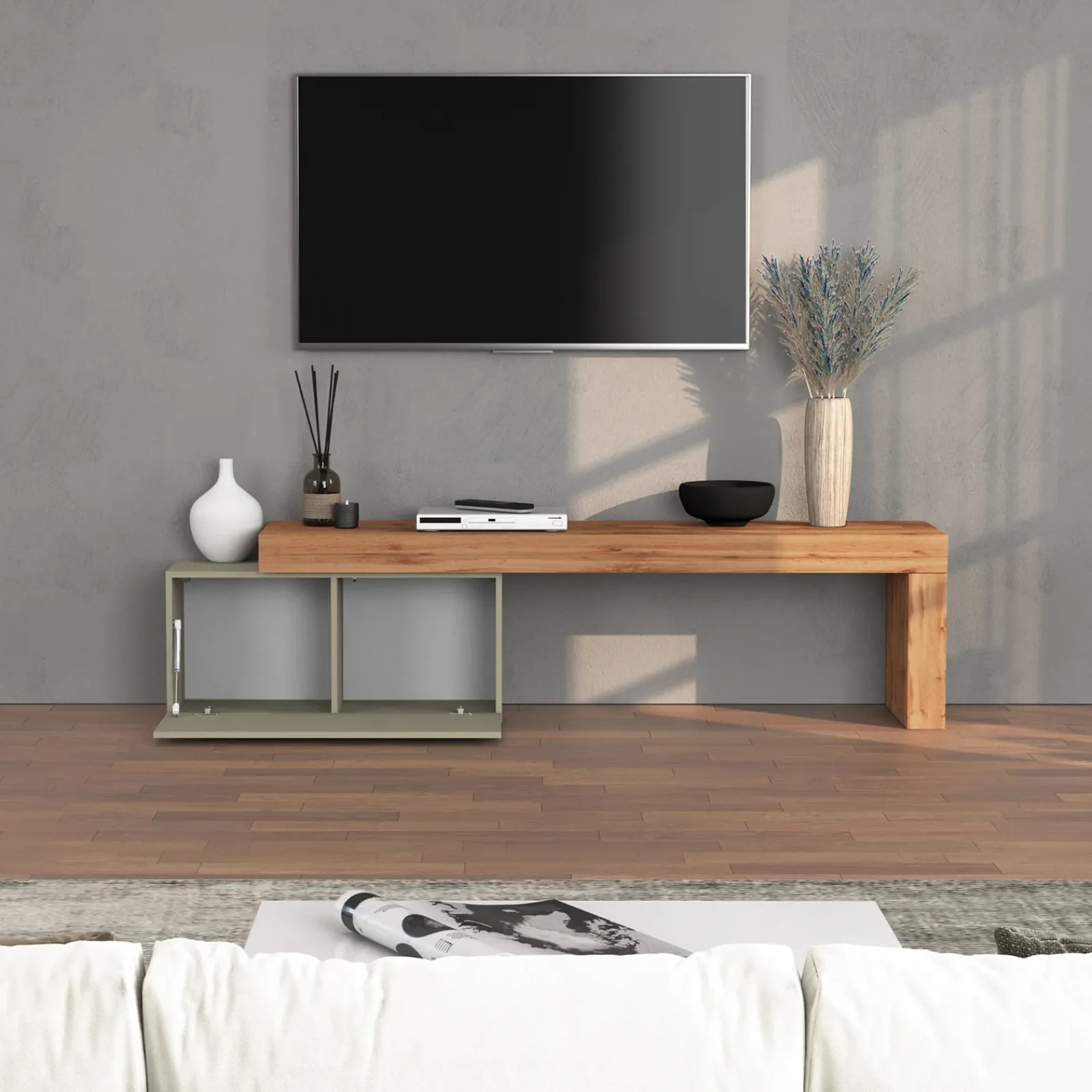 Garnero Arredamenti Mobile Tv Basso|Mobili Tv Moderni-Mobile porta tv 210x51h cm tortora rovere Block Tortora - Rovere