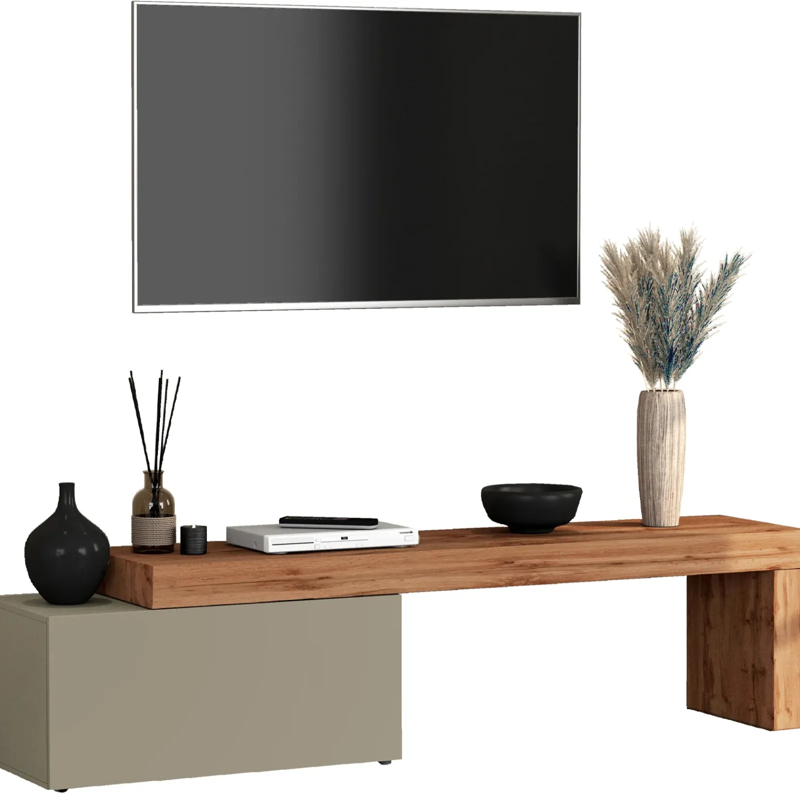Garnero Arredamenti Mobile Tv Basso|Mobili Tv Moderni-Mobile porta tv 210x51h cm tortora rovere Block Tortora - Rovere