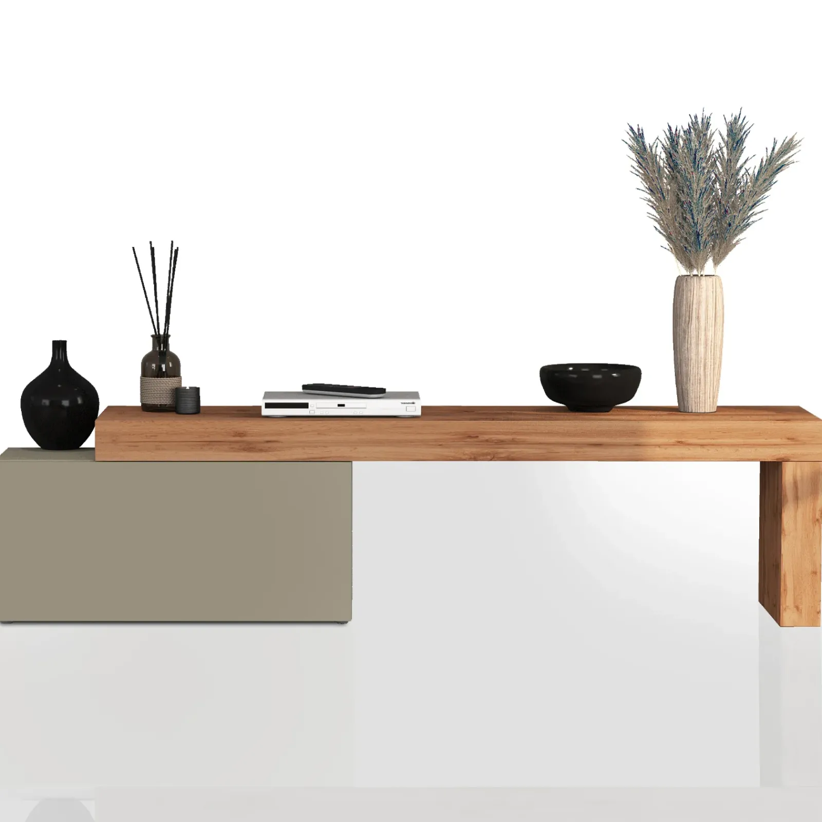 Garnero Arredamenti Mobile Tv Basso|Mobili Tv Moderni-Mobile porta tv 210x51h cm tortora rovere Block Tortora - Rovere